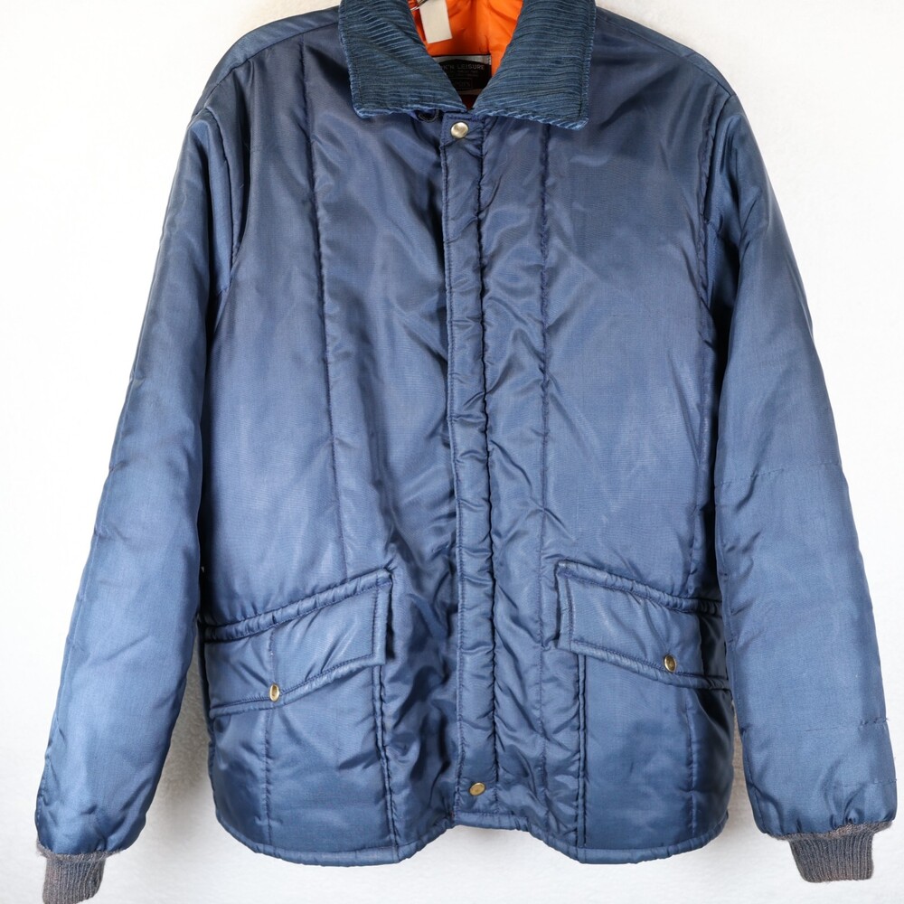 Vintage 70s Sears Work N Leisure Quilted Full‎ Zip Jacket XL USA Corduroy Collar
